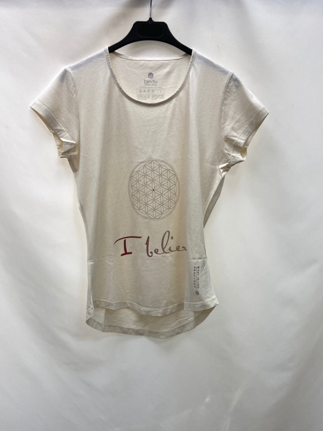 BINDU.Camiseta beige dibujo T.l