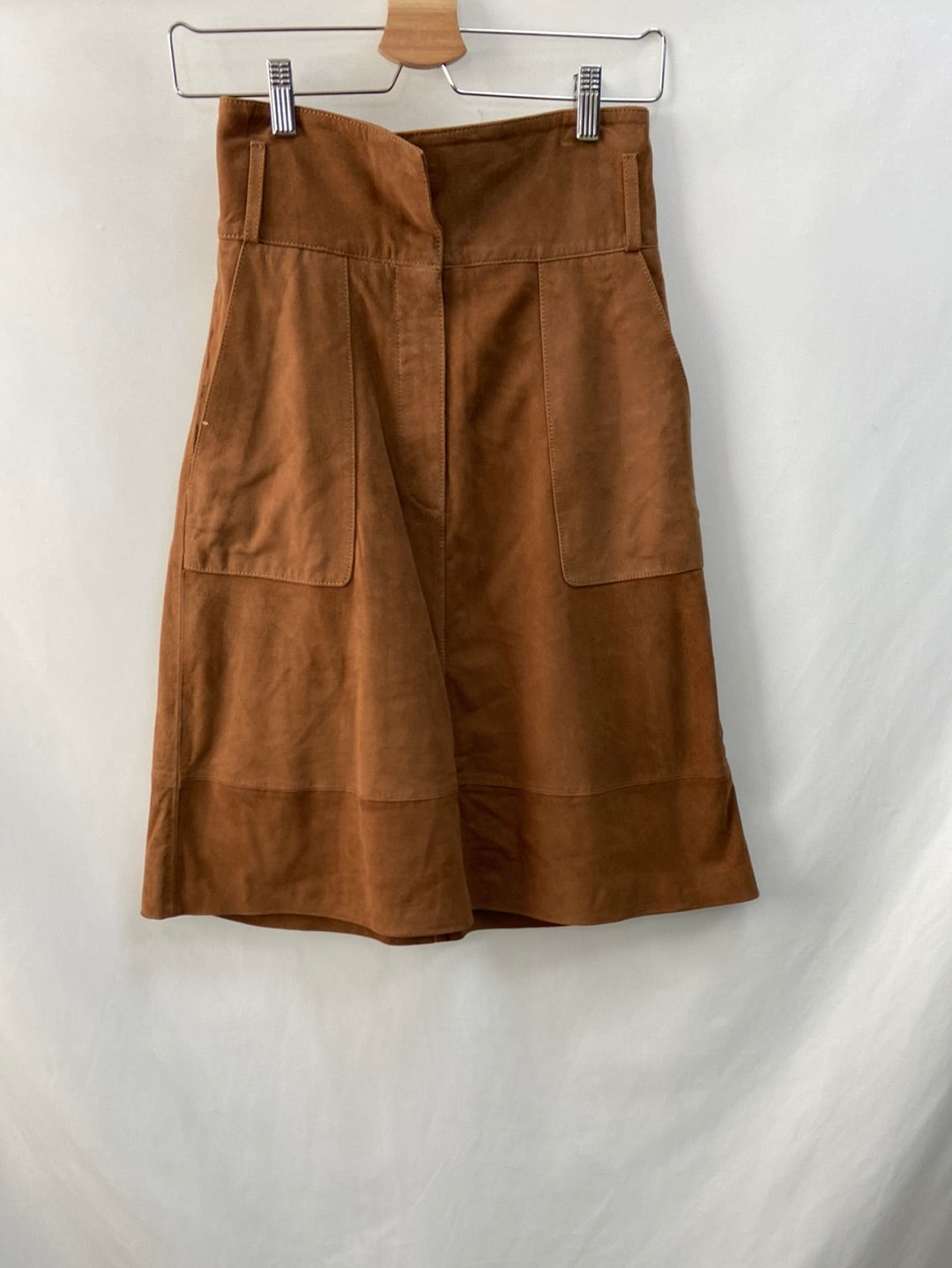 MASSIMO DUTTI.Falda midi piel camel T.xs (tara)