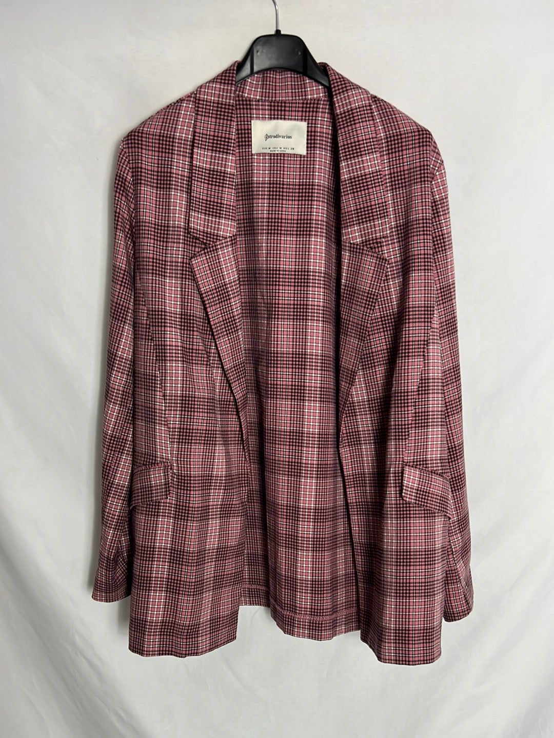 STRADIVARIUS. Blazer fina rosa cuadros. T M