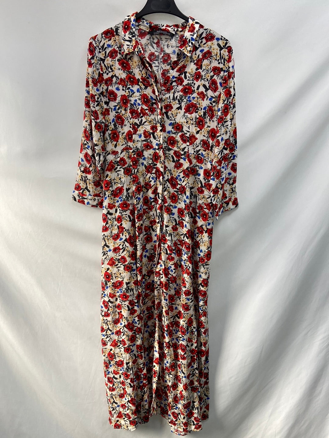 MarketZARA. Vestido largo flores camisero T.m