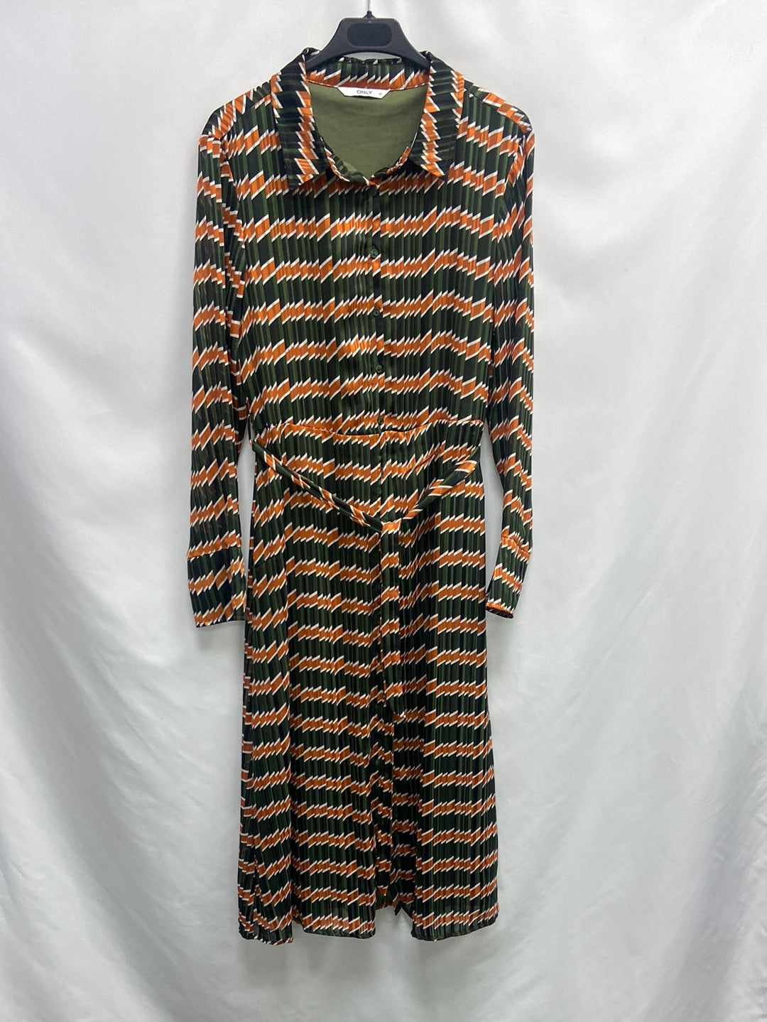 ONLY. Vestido largo verde y naranja T.40