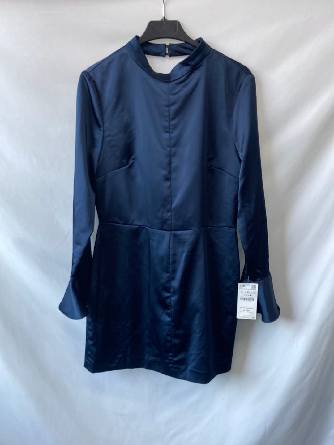 ZARA.Vestido azul satinado T.L