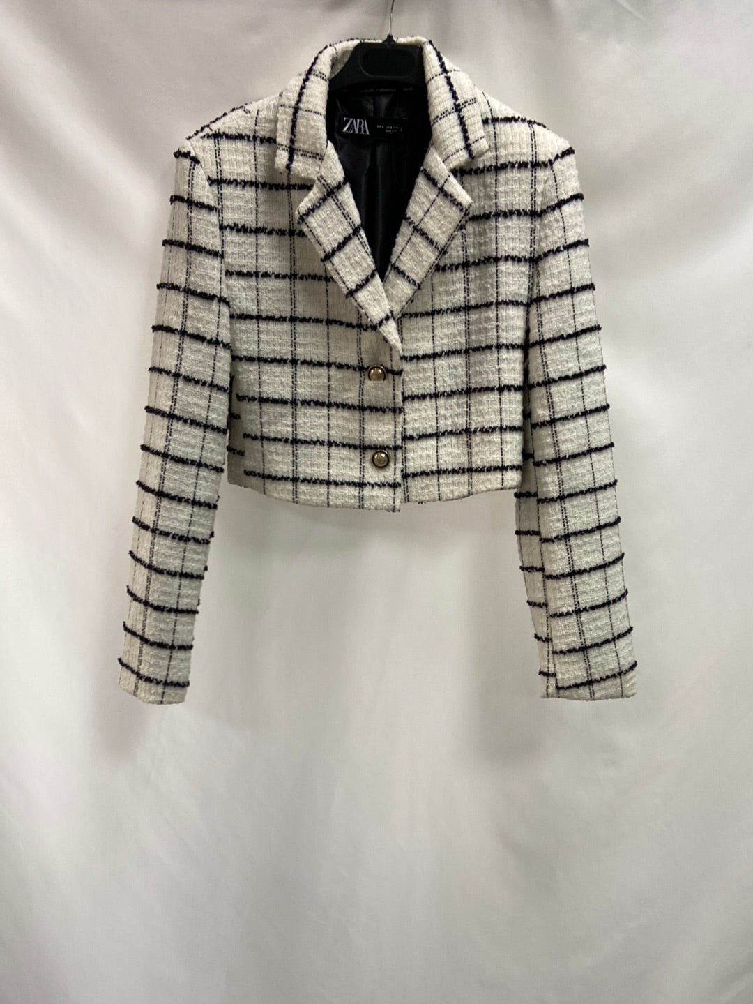 marketZARA.Blazer crop tweed cuadros T.s