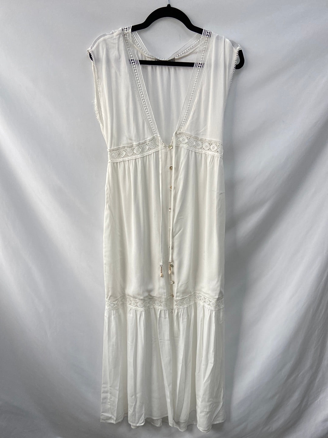 PULL&BEAR.Vestido largo blanco T.m