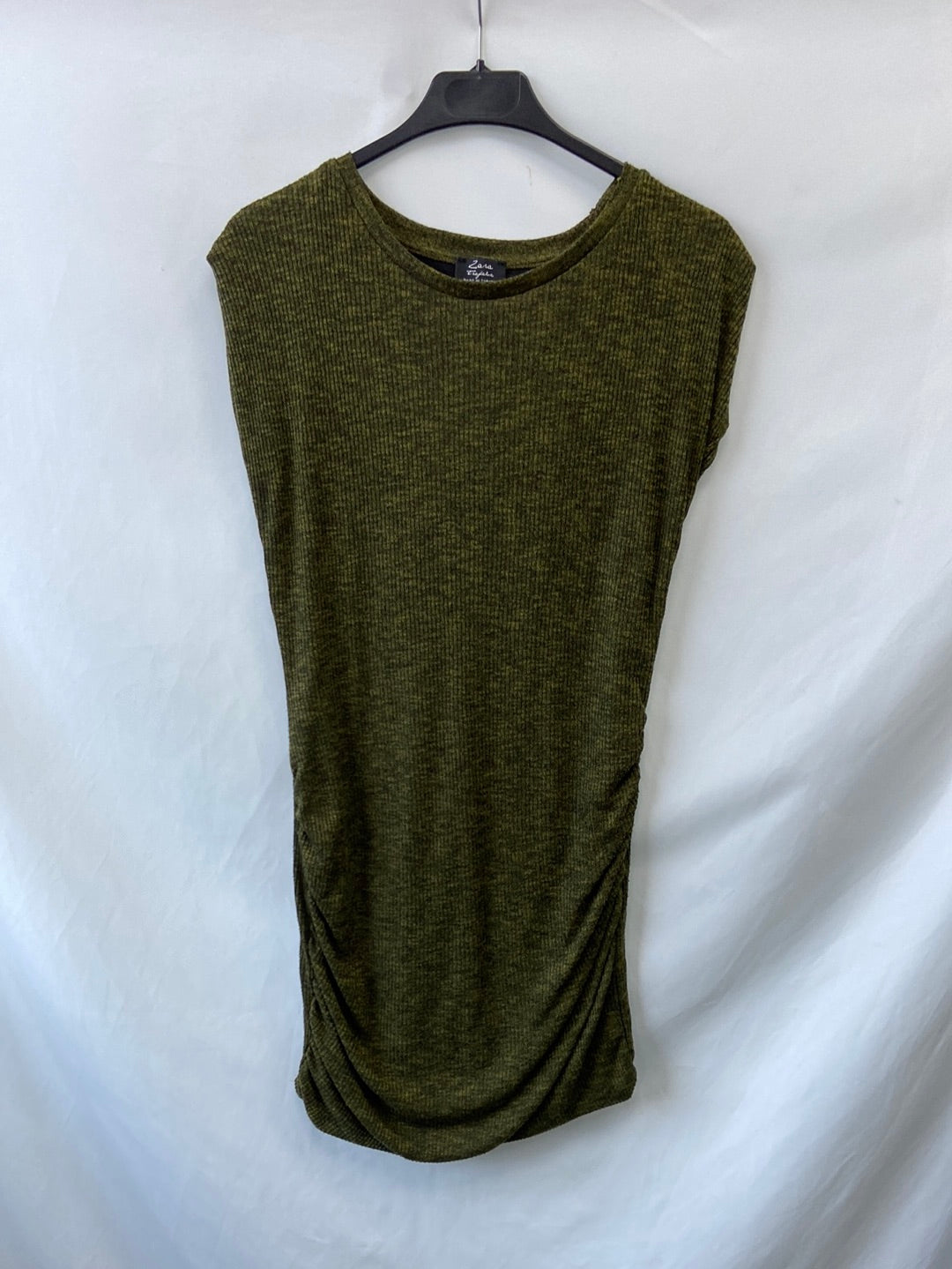 ZARA.Vestido verde punto canalé T.S