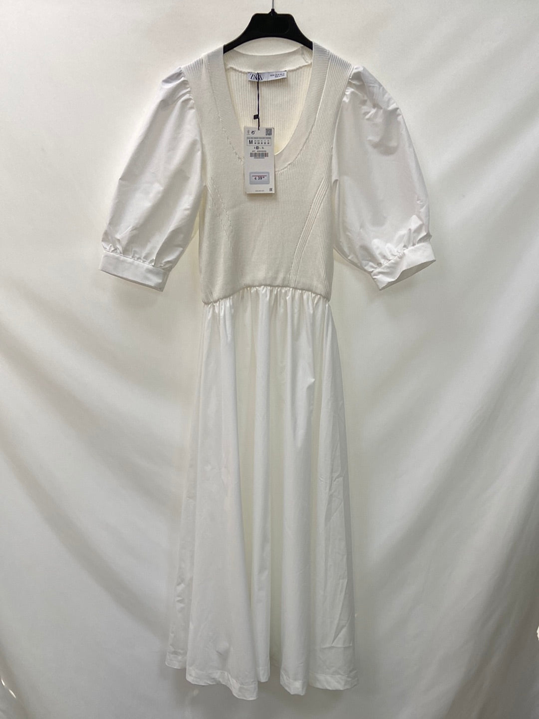 ZARA.Vestido largo blanco doble textura T.M