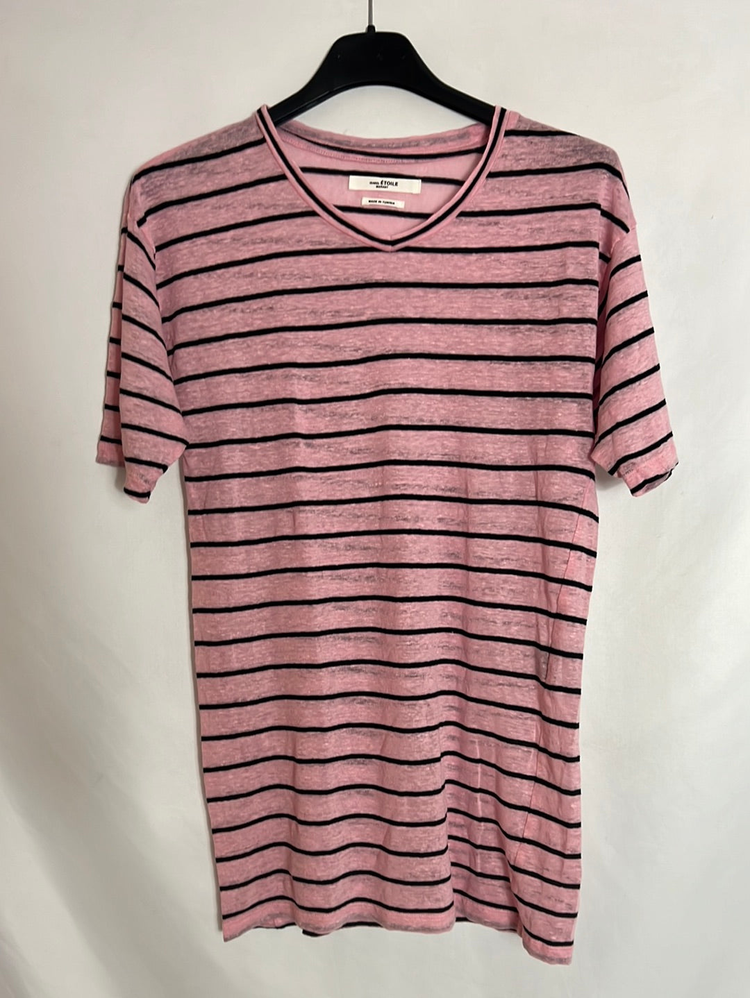 ISABEL MARANT. Camiseta rosa rayas negras. T S