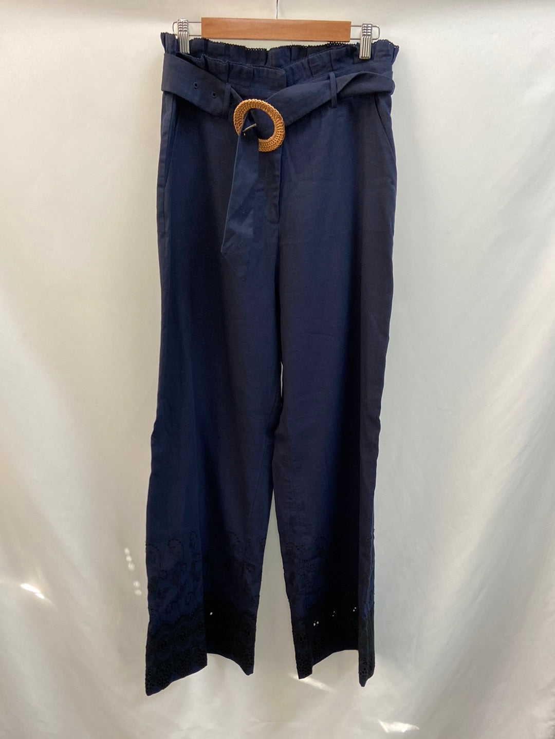 UTERQÜE.Pantalones palazzo lino azules T.m