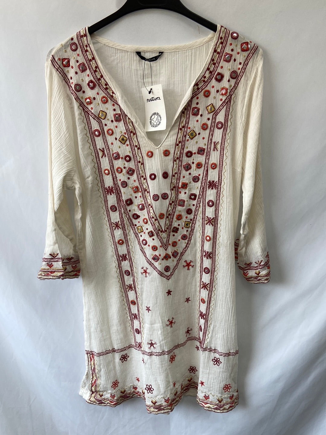 NATURA.Vestido algodón bordado T.s (Tara)