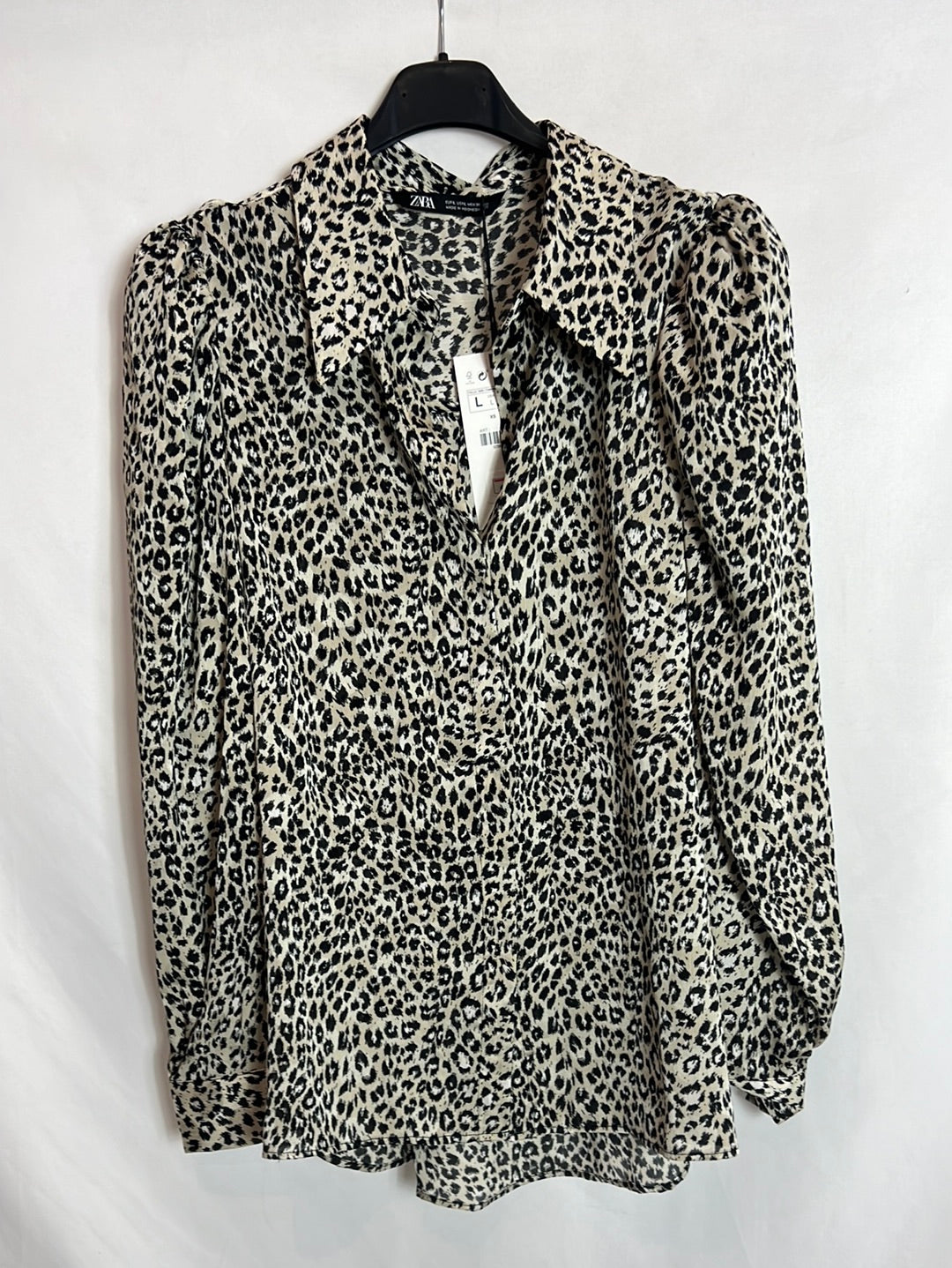 ZARA. Blusa animal print manga abullonada. T L