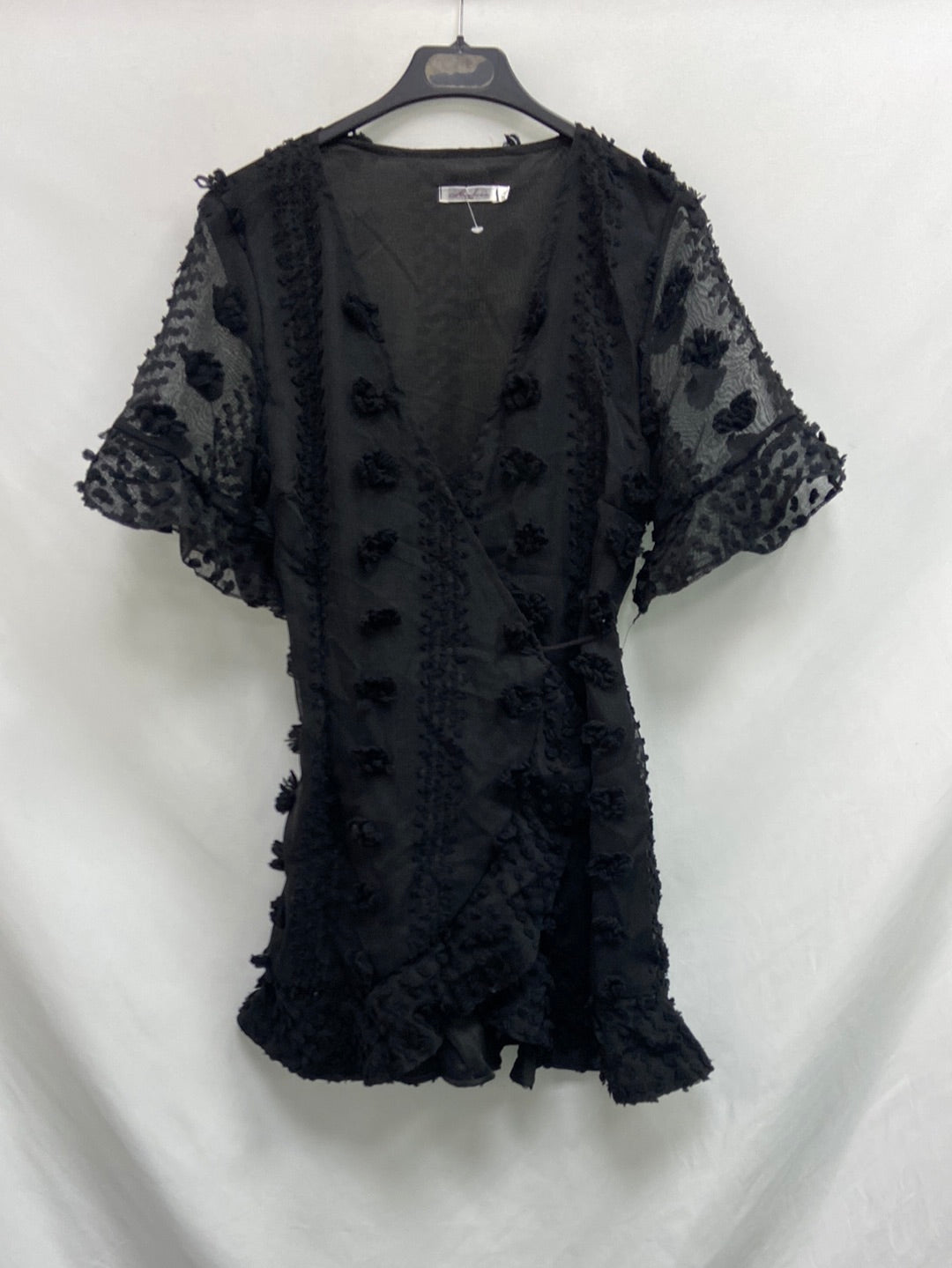 OTRAS.Vestido negro cruzado plumeti T.M/L