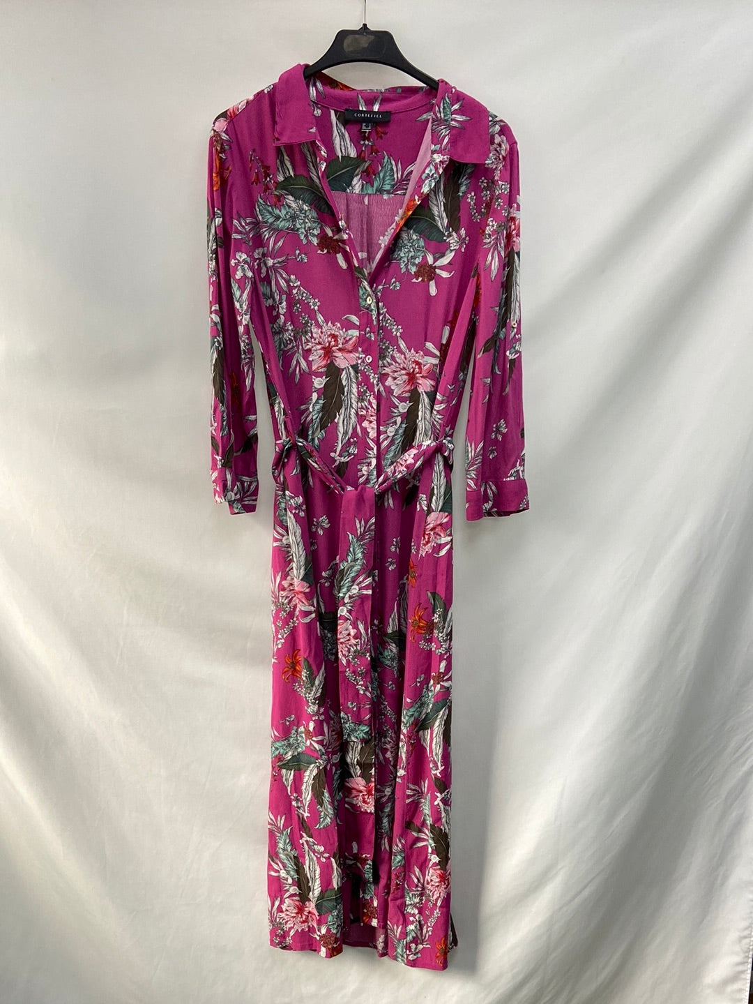 CORTEFIEL. Vestido largo rosa flores T.s