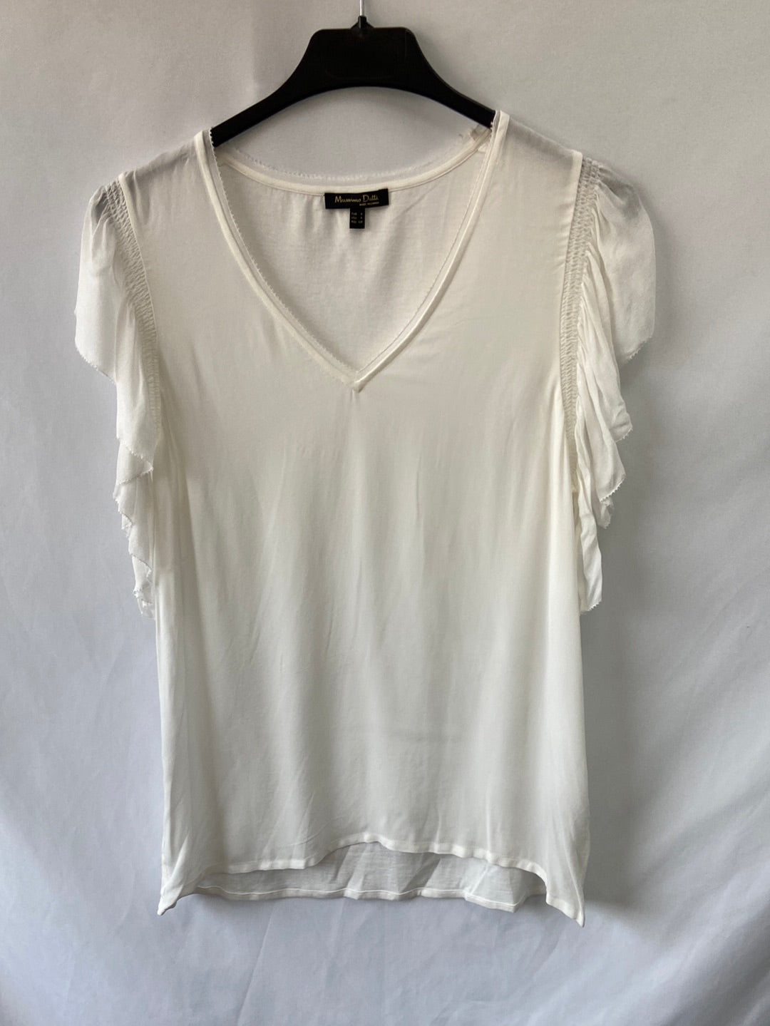 MASSIMO DUTTI.Camiseta blanca doble textura T.s