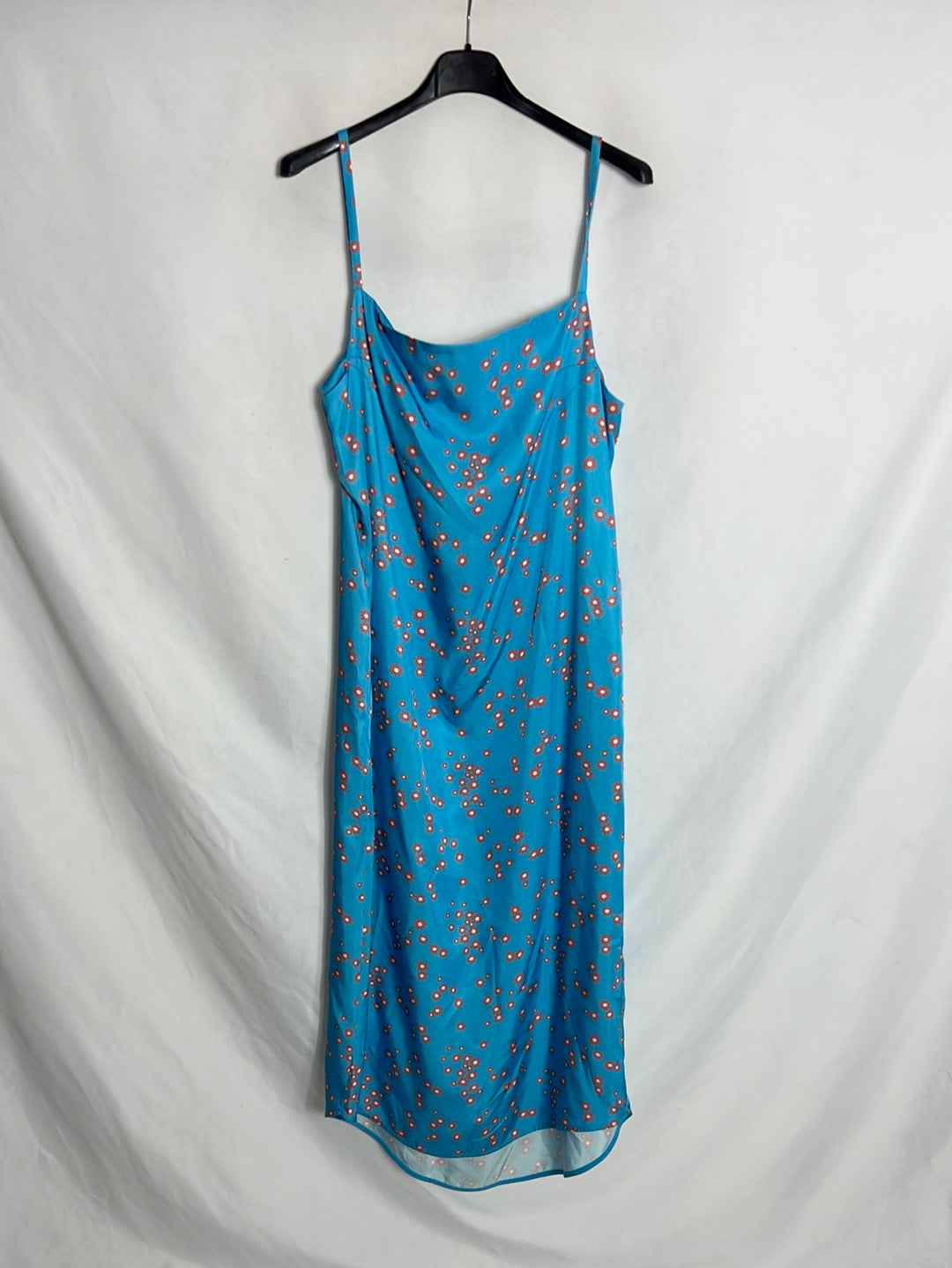 BIMBA Y LOLA. Vestido midi satinado azul flores. T M