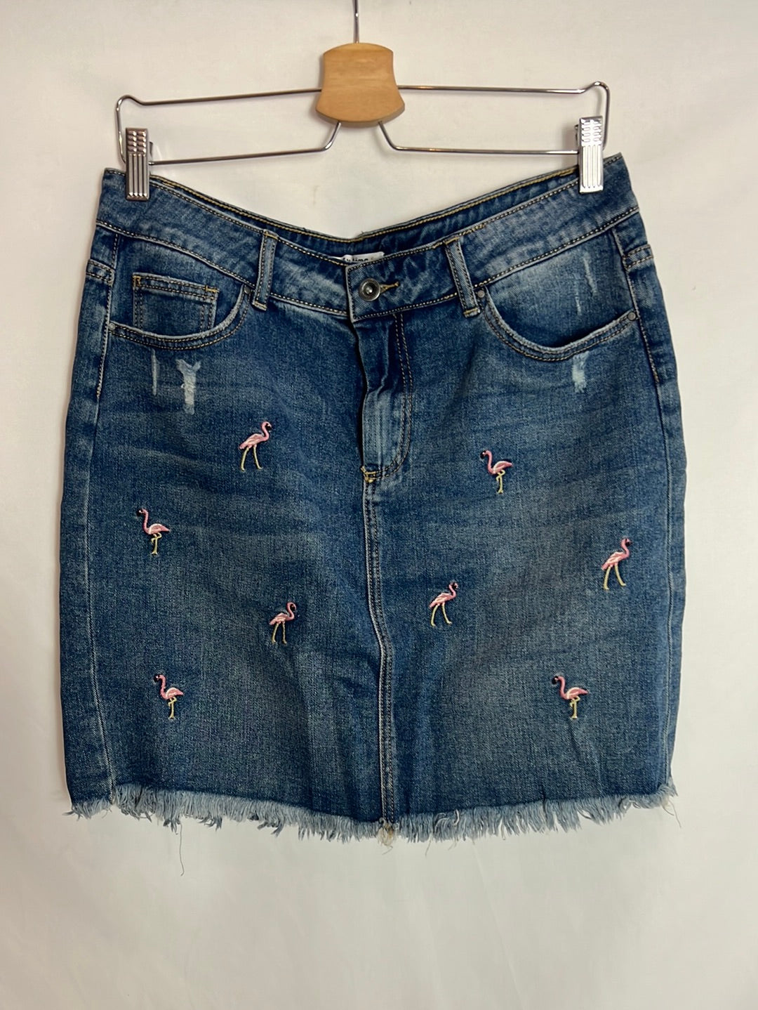BY MÓMA. Falda denim flamencos. T XL