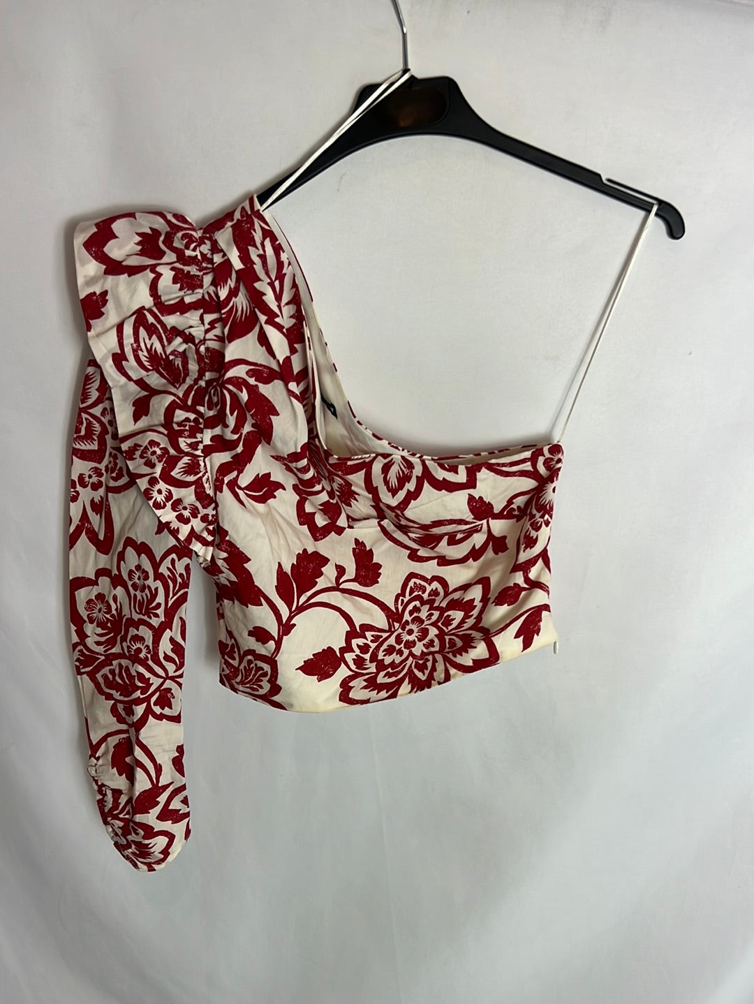 ZARA. Croptop beige flores T.xs