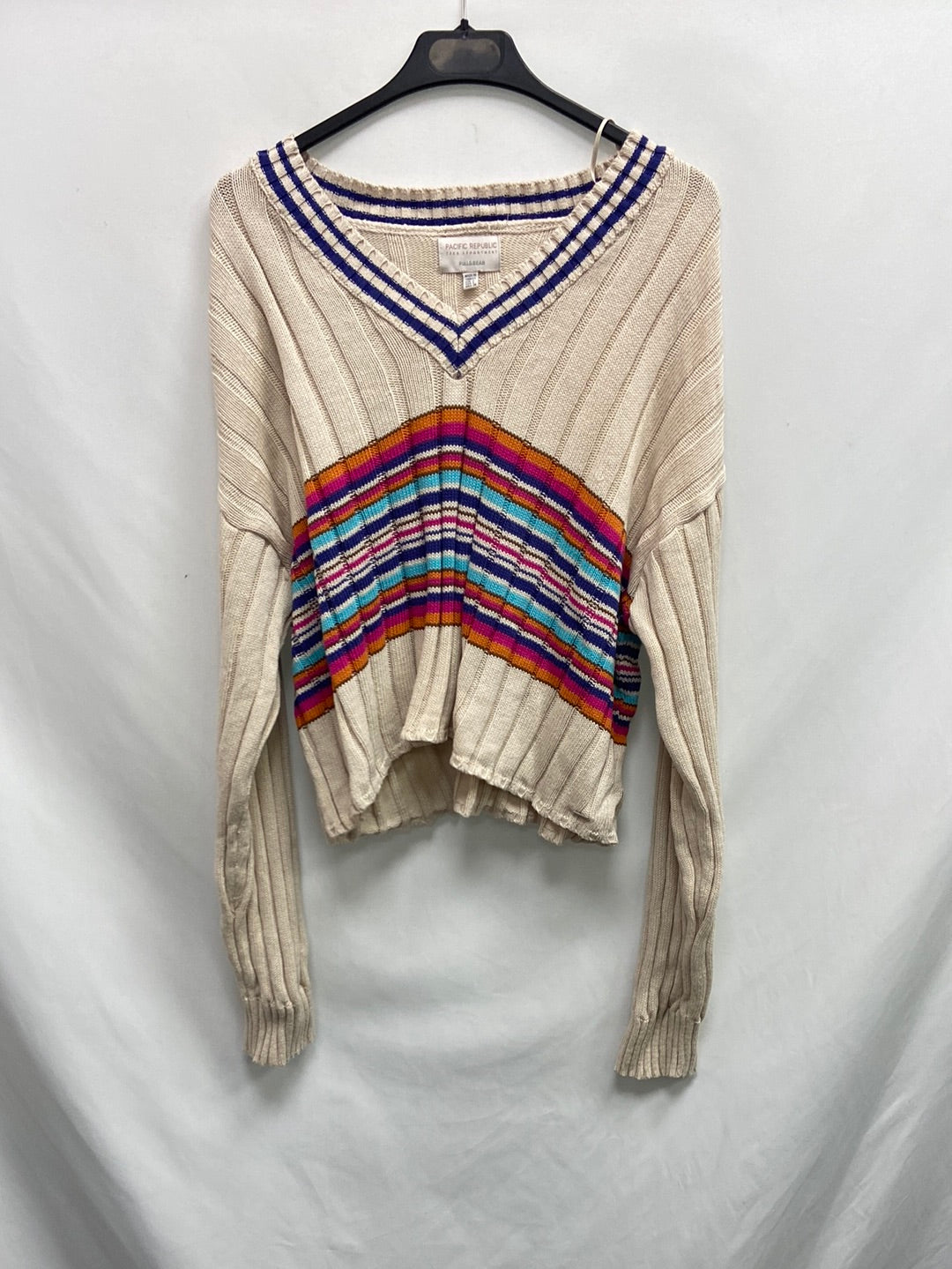 PULL&BEAR.Jersey beige rayas canale T.L(s/m)