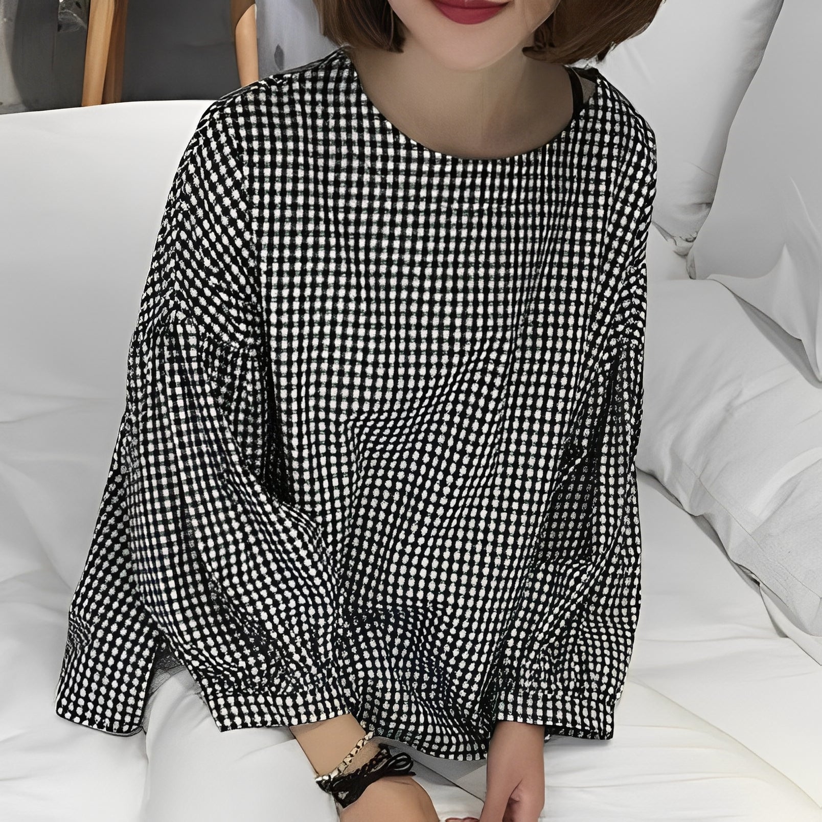 Tahlia - Camisa de cuadros casual con diseño asimétrico para mujeres