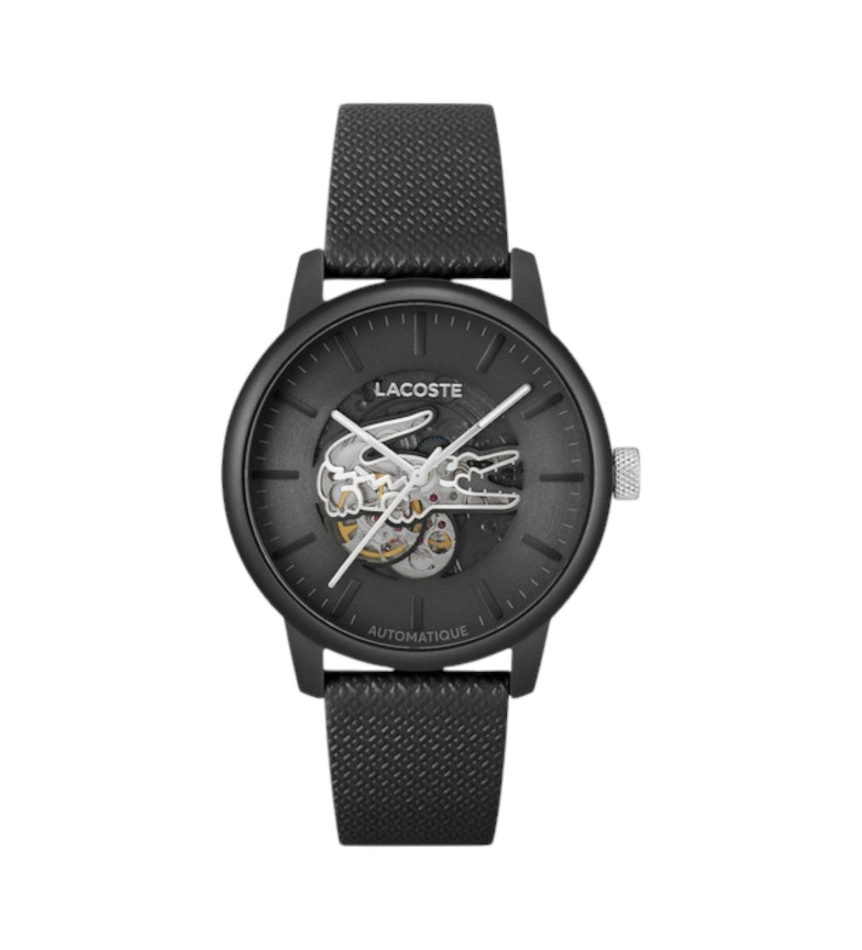 Lacoste Reloj automático con correa de cuero 12.12 negro