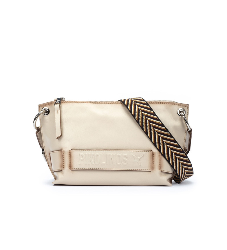 Pikolinos Bolso bandolera de piel con cinta tejido Alcudia beige