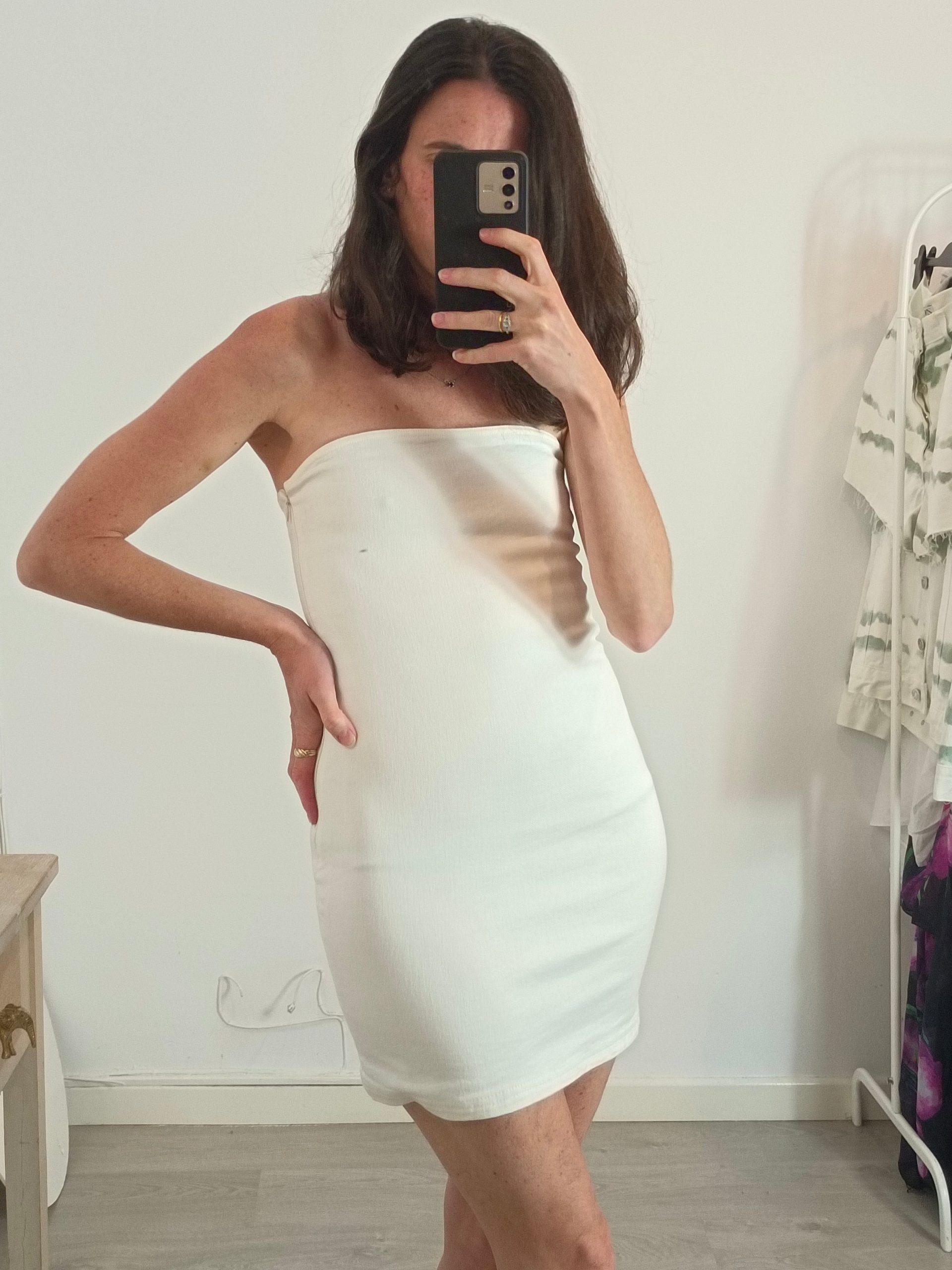 ZARA. Vestido palabra de honor blanco T.xs