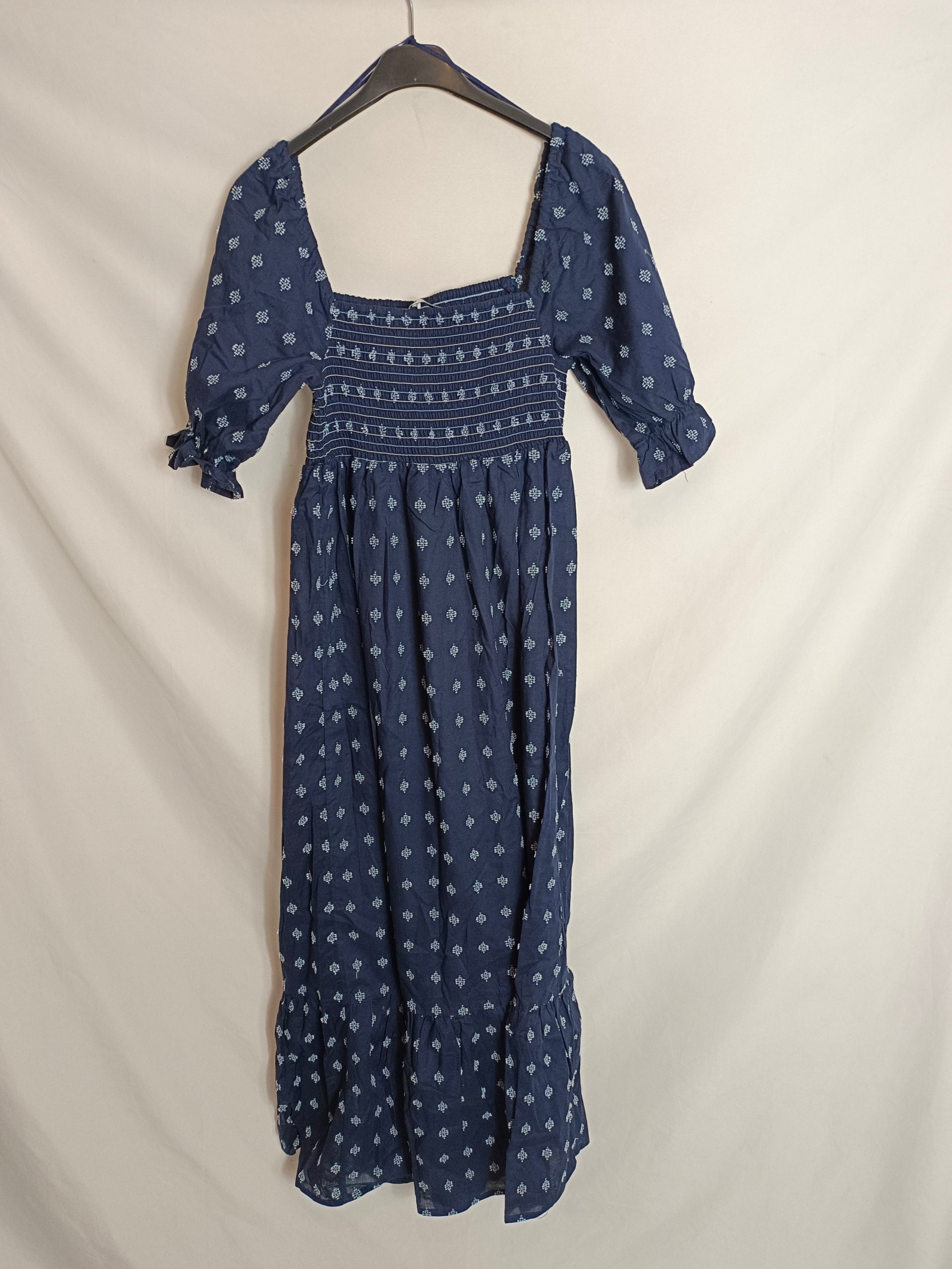 LEFTIES. Vestido midi azul bordado T.m