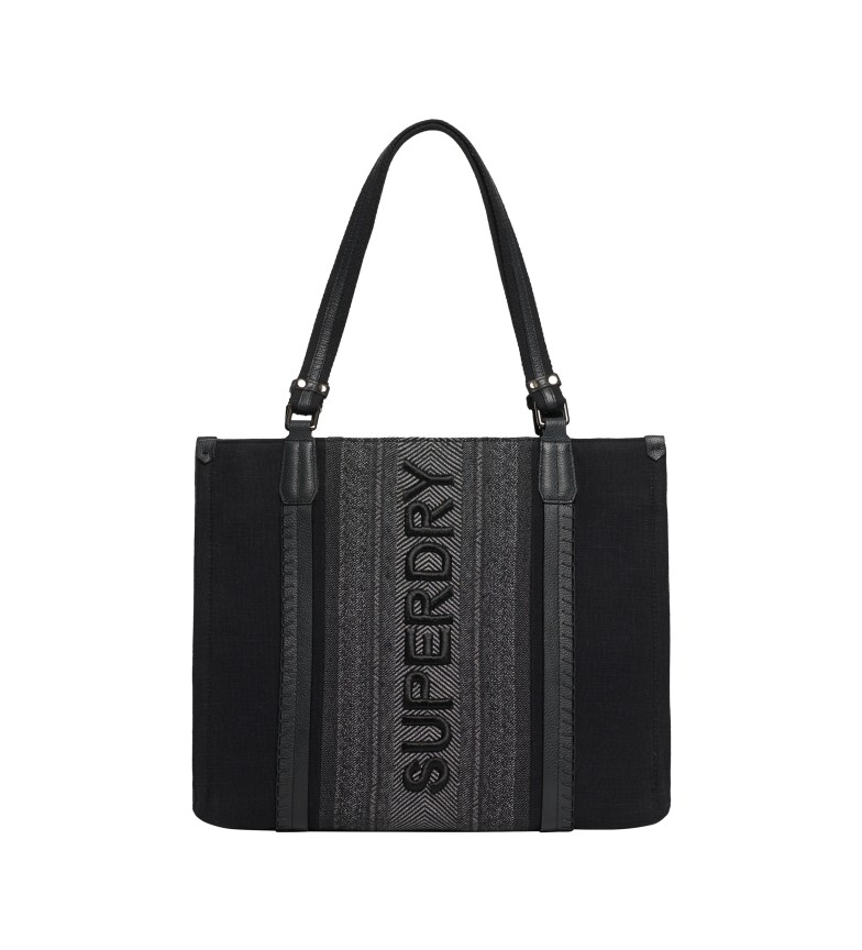 Superdry Bolso tote de rafia City negro
