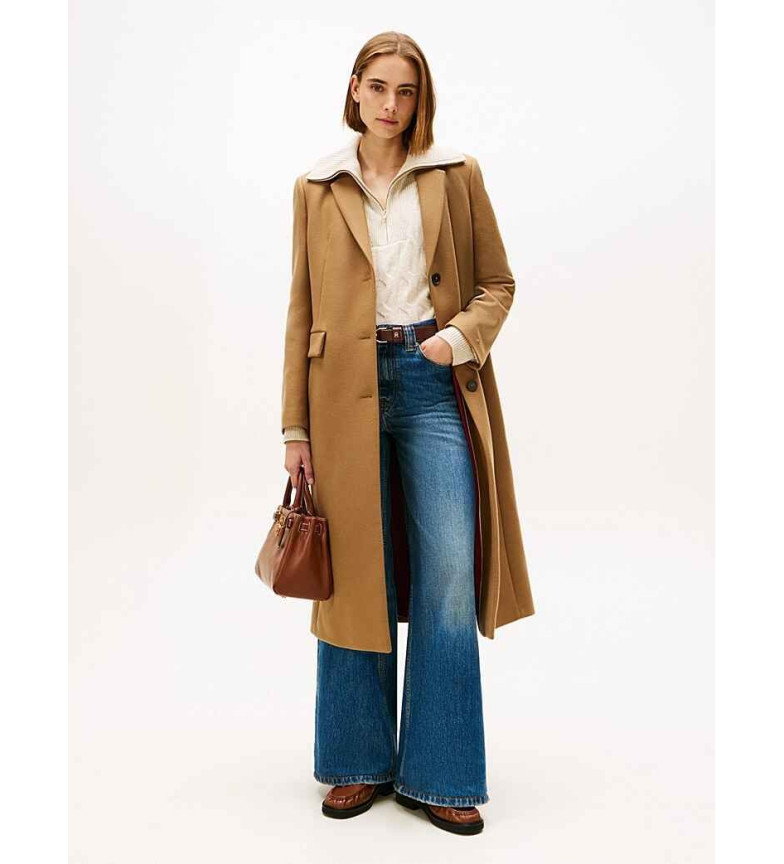 Tommy Hilfiger Abrigo largo de mezcla de lana con cachemir marrón