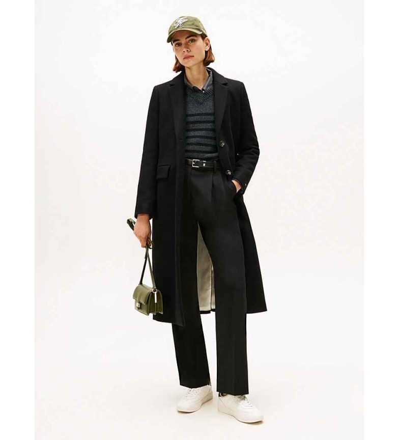 Tommy Hilfiger Abrigo largo de mezcla de lana con cachemir negro