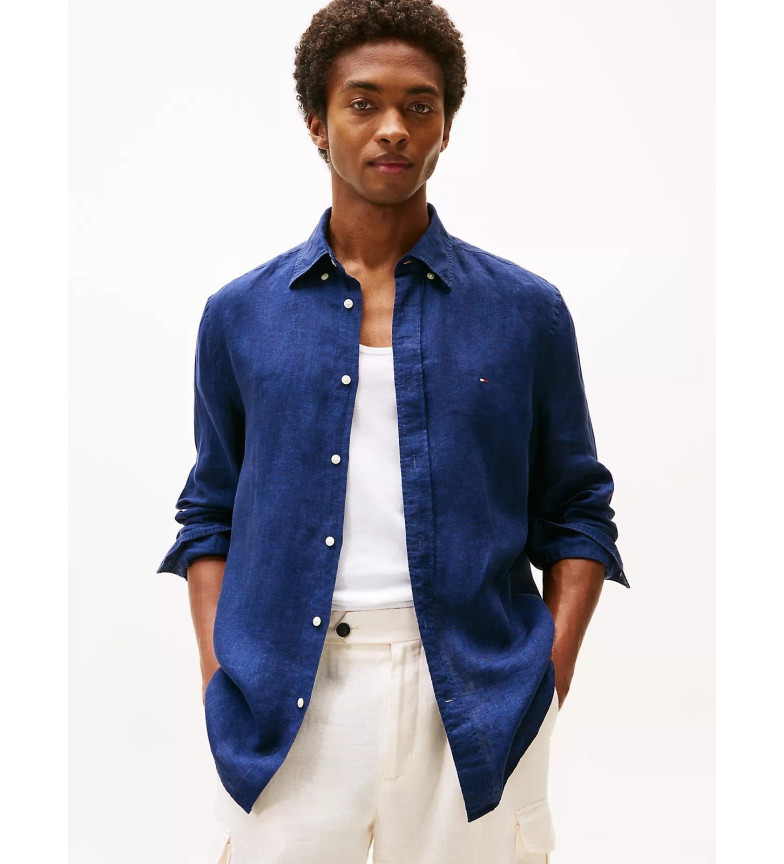 Tommy Hilfiger Camisa de corte regular en lino marino
