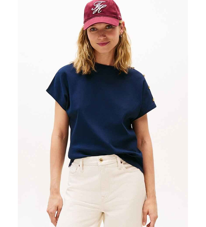 Tommy Hilfiger Camiseta con botones dorados en el hombro marino